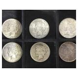 PEACE SILVER DOLLARS, 6 X MONEY