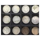 PEACE SILVER DOLLARS, 12 X MONEY