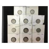 TRAY OF MERCURY DIMES, 1942,1943 & 1944