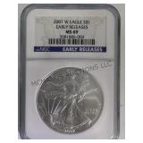 2007 W NGC MS69 AMERICAN  SILVER EAGLE DOLLAR