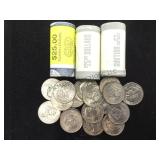 SUSAN B. ANTHONY DOLLARS,3- $25 ROLLS & 18 LOOSE