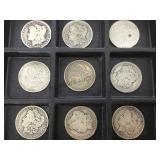MORGAN SILVER DOLLARS, 9 X MONEY