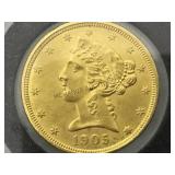1905 $5 GOLD HALF EAGLE