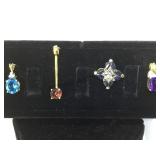 4 STERLING PENDANTS OR CHARMS, VARIOUS GEMS