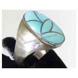 STERLING & TURQUOISE NATIVE AMERICAN RING SIZE 8.5