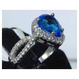 STERLING RING W/ BLUE GEMSTONE, SIZE 6