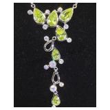 STERLING NECKLACE W/ GREEN & CLEAR GEMSTONES