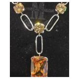 STERLING NECKLACE W/AMBER COLORED GEMSTONES