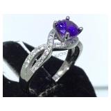 STERLING RING W/ PURPLE GEMSTONE, SIZE 6