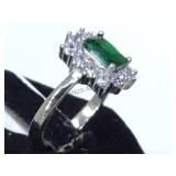 STERLING RING W/ GREEN & CLEAR GEMS, SIZE 6