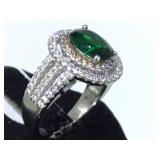 STERLING RING W/ GREEN & CLEAR GEMS, SIZE 6