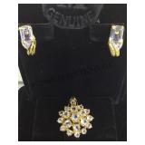 STERLING EARRINGS & PENDANT SET, W/ CLEAR GEMS