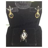STERLING EARRINGS & PENDANT W/ BLACK & CLEAR GEMS