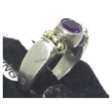 18K & STERLING RING W/AMETHYST  GEMSTONE, SIZE 4.5