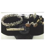 STERLING BRACELET, TIE CLIP &  CUFF LINKS