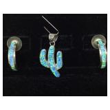 STERLING & OPAL NAVAJO  EARRINGS & PENDANT SET