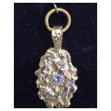 14K GOLD NUGGET PENDANT W/ LARGE DIAMOND