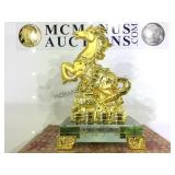 SMALL ORIENTAL GILTED HORSE ON GLASS BASE