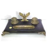ANTIQUE WOOD & METAL INK WELL SET