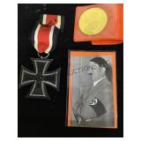 1939 GERMAN IRON CROSS MEDAL, HITLER PHOTO & COIN