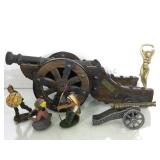 TRAY W/ TOY CANNONS, BRASS NUDE CAN OPENER & MORE