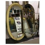PAIR OF OVAL MIRRORS, 1 W/ SHELF