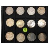 MORGAN & PEACE SILVER DOLLARS, 12 X MONEY