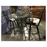 GLASS TOP TABLE W/ 2 COWHIDE PADDED CHAIRS
