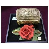 GOLD GILT JEWELRY CASKET BOX AND CAPODIMONTE