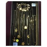 TRAY LOT OF NECKLACES WITH PENDANTS AND CHARM