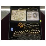 TWO TRAYS OF COSTUME JEWELRY NECKLACES AND MORE