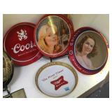 LOT OF 4 ASSORTED METAL BEER SERVING TRAYS