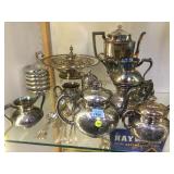 LOT OF SILVERPLATE SERVNG PIECES, FLATWARE AND