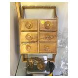 WOODEN HANGING STORAGE SHELF AND VINTAGE LOCK