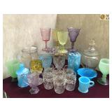 LOT OF ASSORTED GLASSWARE, VASES, BOWLS, GLASSES