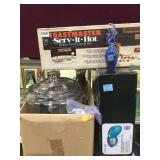 LOT OF GLASSWARE, OIL LAMP, PORTABLE BBQ AND MORE