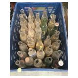 CRATE WITH VINTAGE GLASS BOTTLES, DADS ROOTBEER