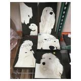 lot of five black and white dog prints on canvas