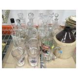 Large Lot of glass and crystal liquor decanters,