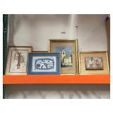 Lot of five framed pieces of artwork including