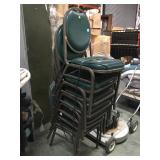 Lot of seven metal green padded  banquet chairs