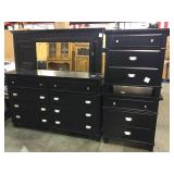 Black wooden bedroom set including eight drawer