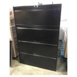 Black steel four drawer lateral file cabinet