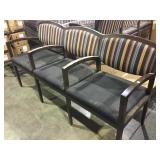3 seat sectioned striped upholstered wooden bench