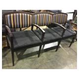 3 seat sectioned striped upholstered wooden bench
