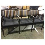 3 seat sectioned striped upholstered wooden bench