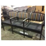 3 seat sectioned striped upholstered wooden bench