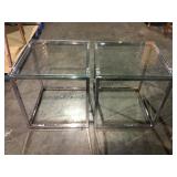 Chrome base glass top square side tables 2 times