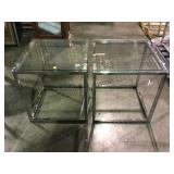 Chrome base glass top square side tables 2 times
