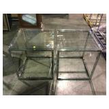 Chrome base glass top square side tables 2 times